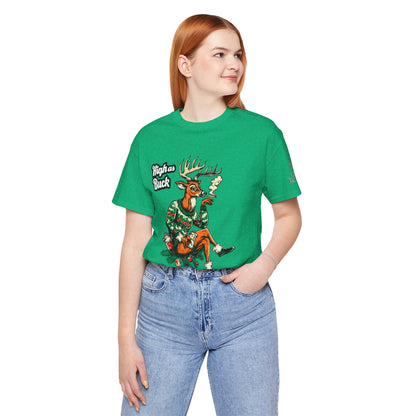 High as Buck T-Shirt - Premium Airlume Cotton Cannabis Christmas Deer Holiday Tee