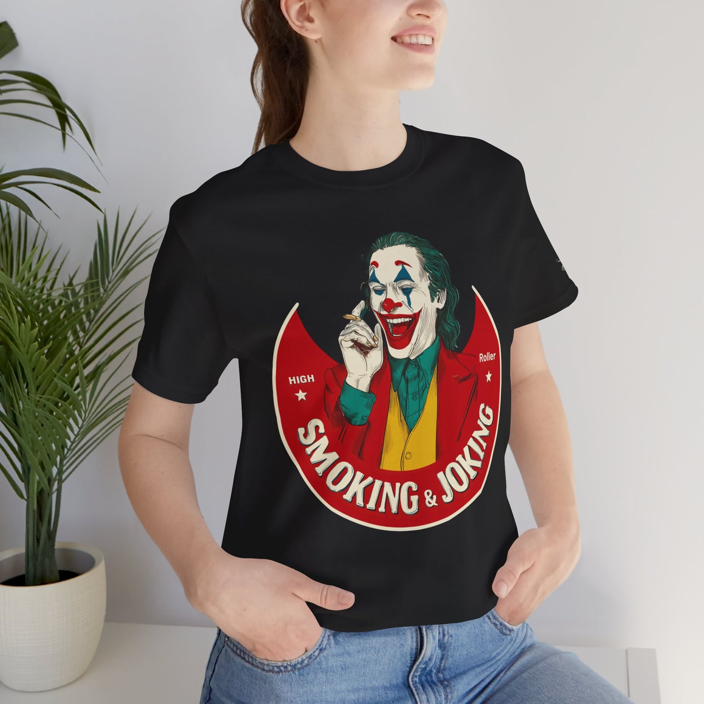 High Roller Villain T-Shirt - Premium Airlume Cotton Cannabis Joker Badge Art Tee