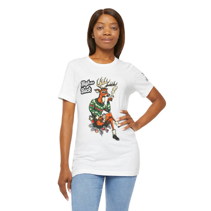 High as Buck T-Shirt - Premium Airlume Cotton Cannabis Christmas Deer Holiday Tee