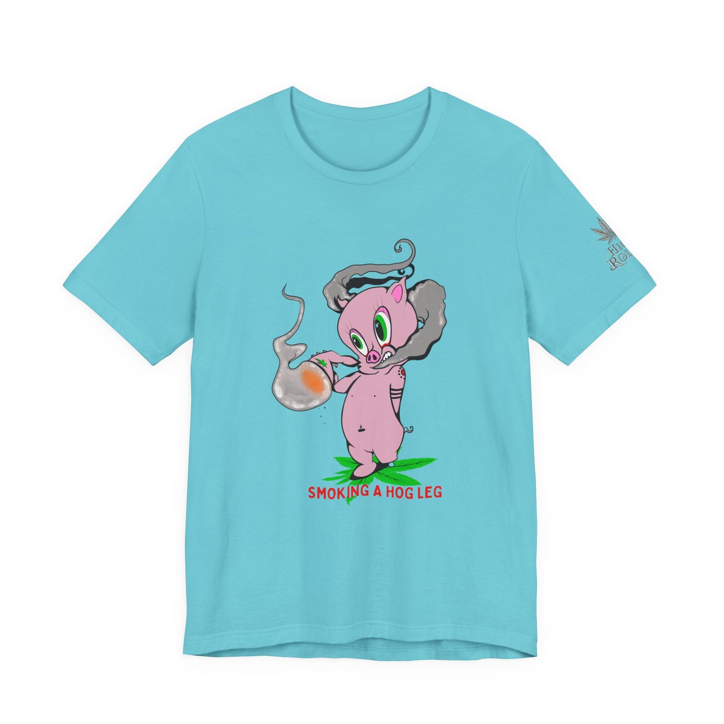 Smoking Hog Leg Pink Pig Tee - Premium Airlume Cotton Cannabis Culture Art