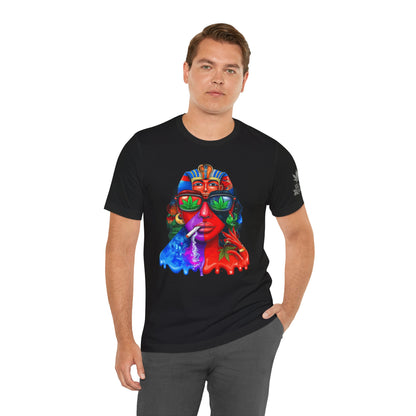 Pharaoh Vision Premium Cannabis Culture T-Shirt - Ancient Egyptian Royalty With Modern Cannabis Celebration And Psychedelic Split-Face Art
