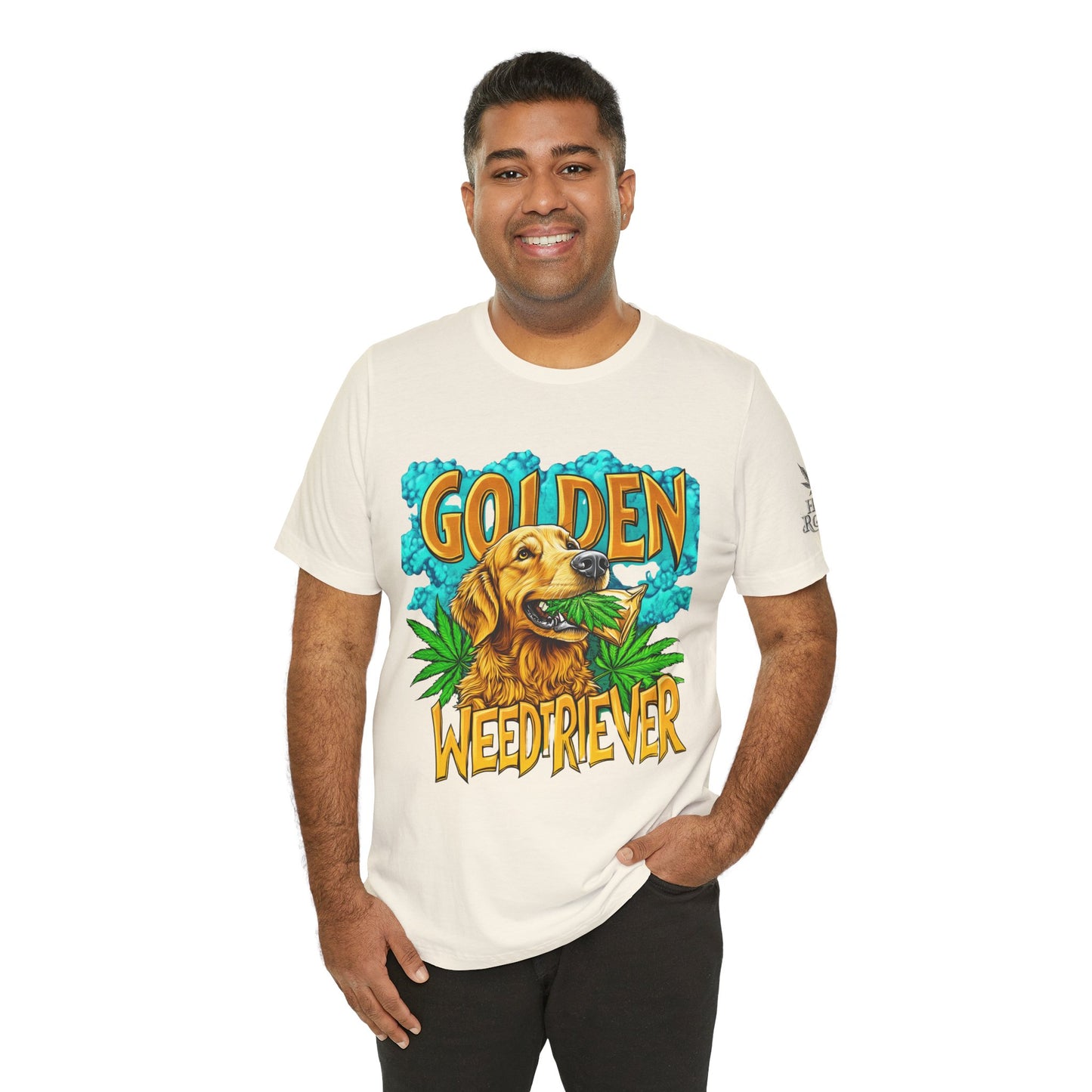 High Roller Golden Weedtriever Cannabis T-Shirt - Premium 420 Dog Lover Humor Golden Retriever Pun Comedy Pet Culture Apparel