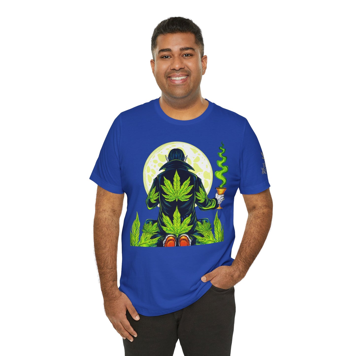 Luxury Gothic Cannabis Vampire T-Shirt - Premium Dark HIGH ROLLER Streetwear - Elevated Nocturnal 420 Fashion