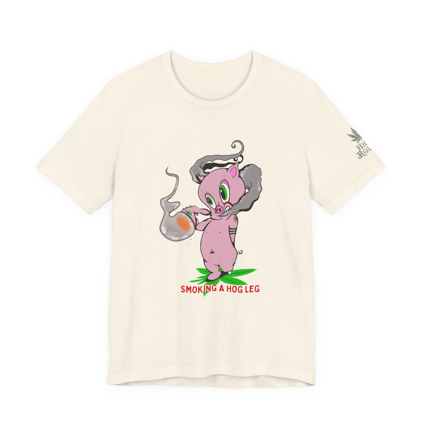 Smoking Hog Leg Pink Pig Tee - Premium Airlume Cotton Cannabis Culture Art