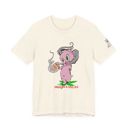Smoking Hog Leg Pink Pig Tee - Premium Airlume Cotton Cannabis Culture Art