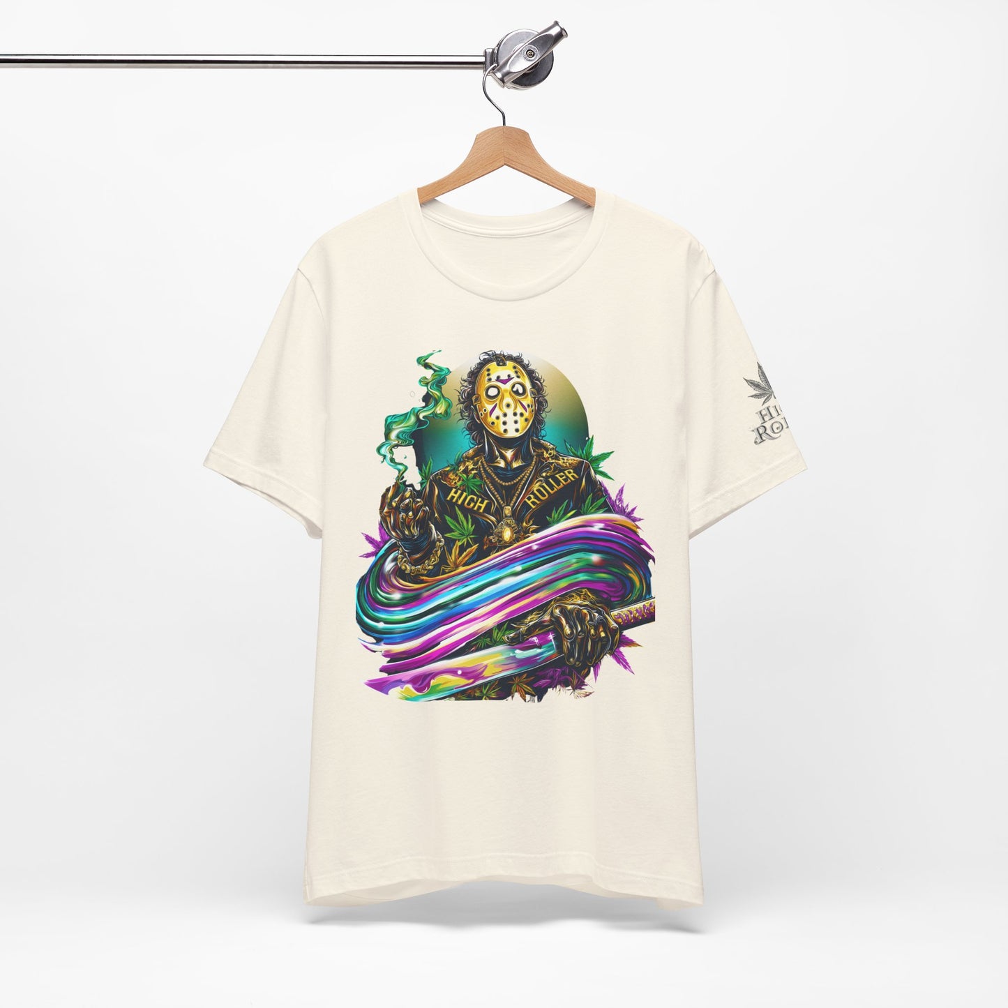 Psychedelic Jason Swoosh Cannabis T-Shirt - Premium Horror 420 Orange Edition Apparel