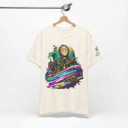 Psychedelic Jason Swoosh Cannabis T-Shirt - Premium Horror 420 Orange Edition Apparel