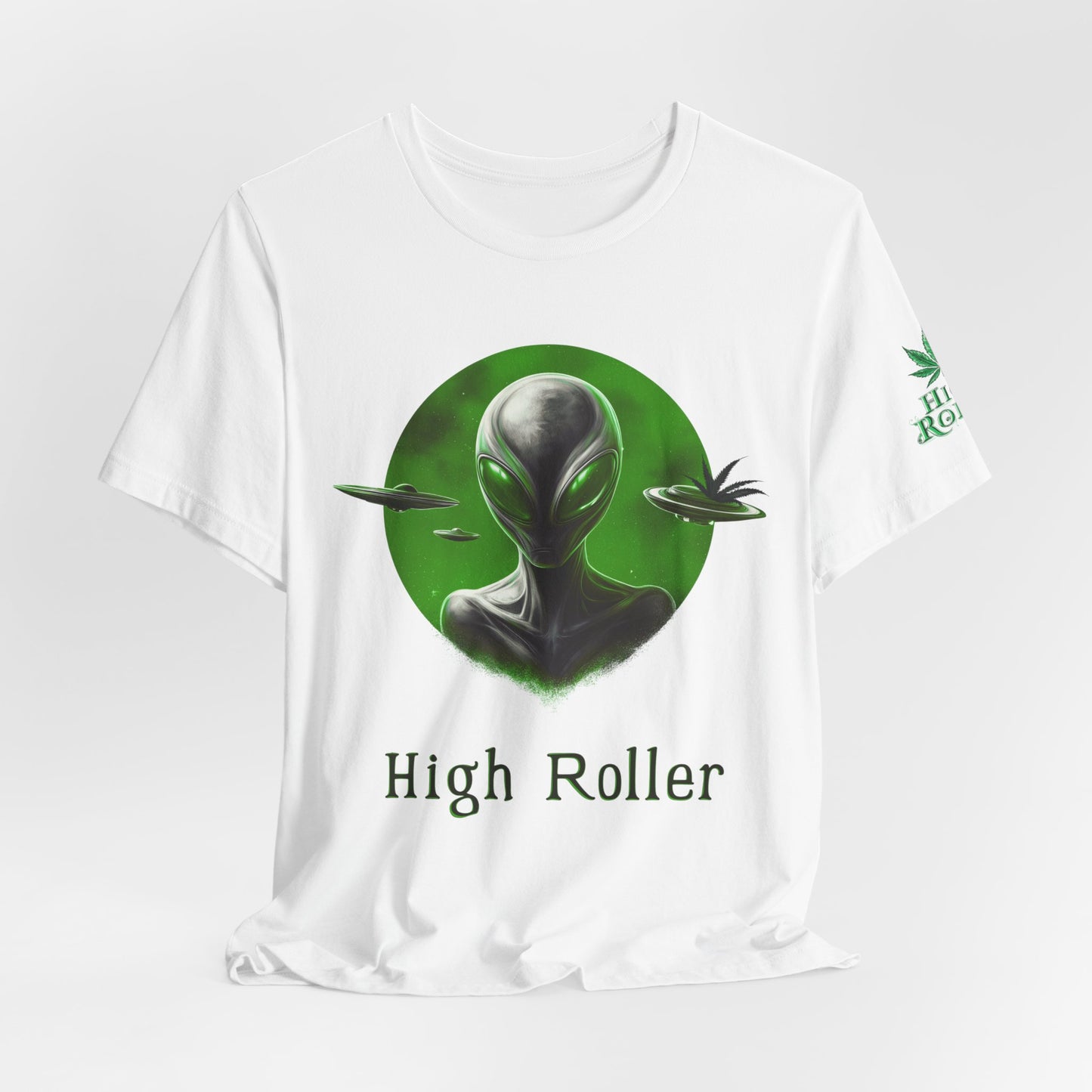 Cosmic Visitor Tee - Premium Airlume Cotton Cannabis Culture UFO Alien Art