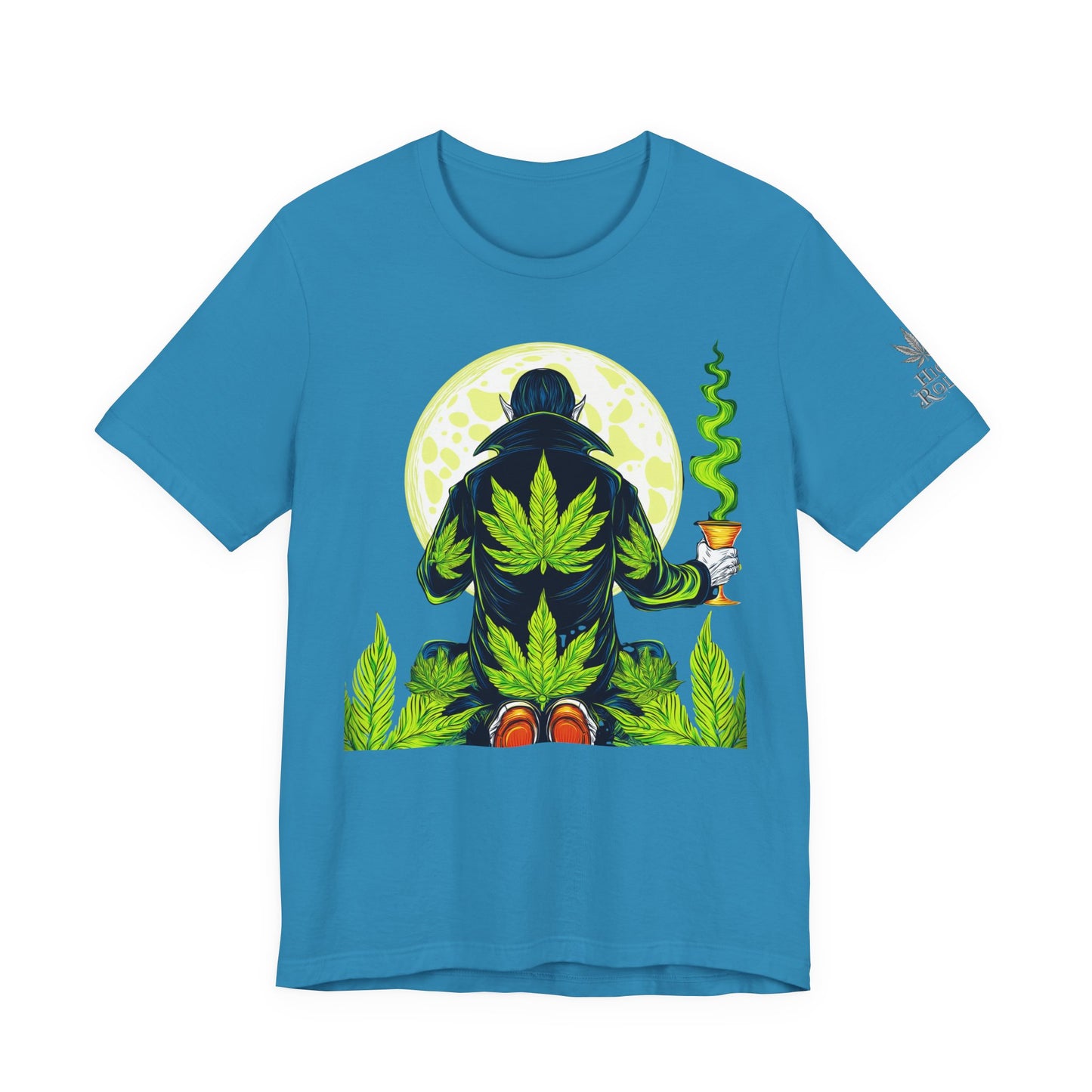 Luxury Gothic Cannabis Vampire T-Shirt - Premium Dark HIGH ROLLER Streetwear - Elevated Nocturnal 420 Fashion