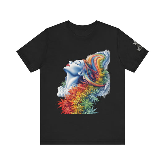 Rainbow Bloom Tee - Premium Airlume Cotton Cannabis Culture Spectrum Goddess Art