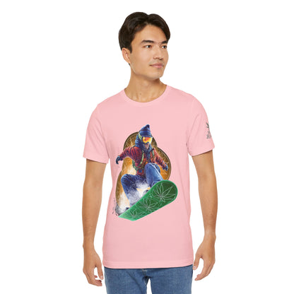 High Roller Snowboard Cannabis T-Shirt - Premium 420 Winter Sports Action Shred Mountain Lifestyle Apparel