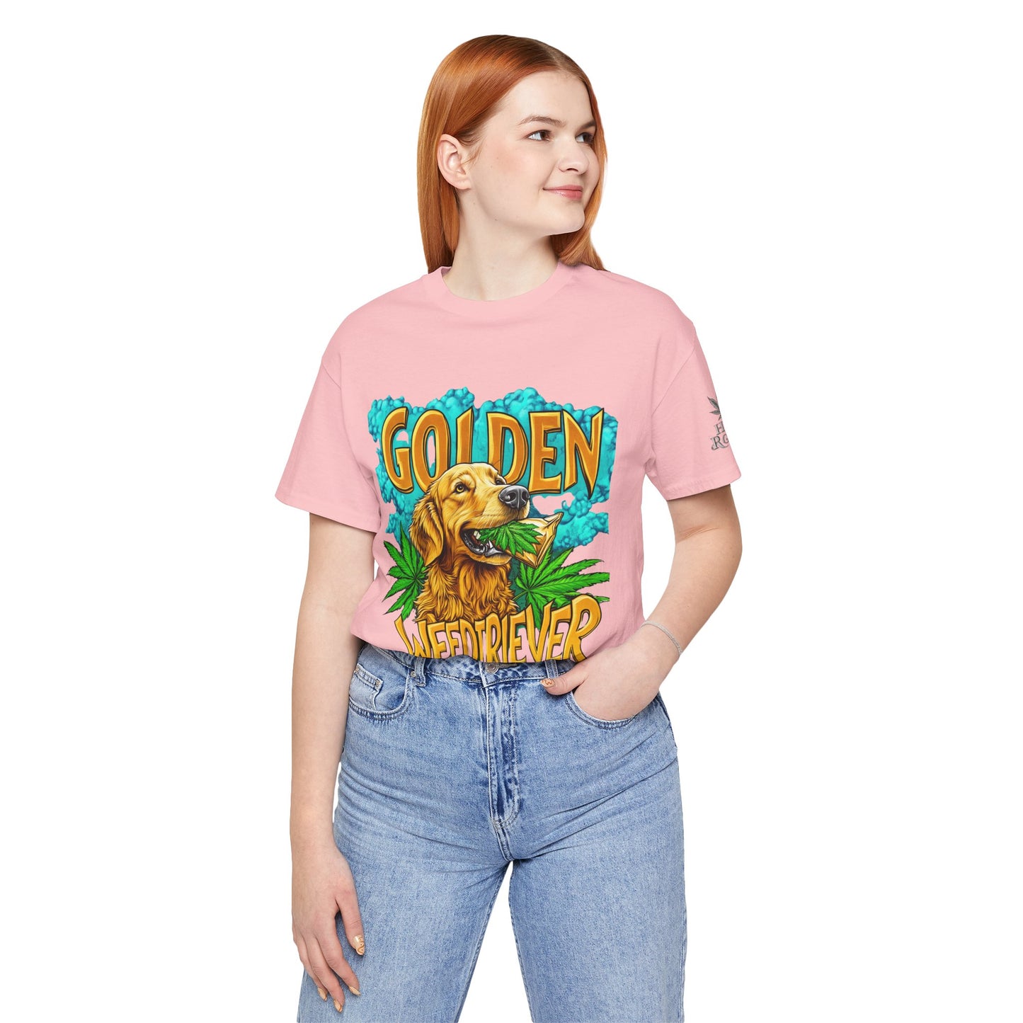 High Roller Golden Weedtriever Cannabis T-Shirt - Premium 420 Dog Lover Humor Golden Retriever Pun Comedy Pet Culture Apparel