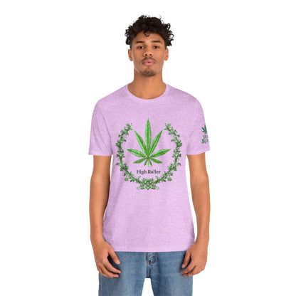 Cannabis Crest Wreath Tee - Botanical Elegance Art Design | High Roller