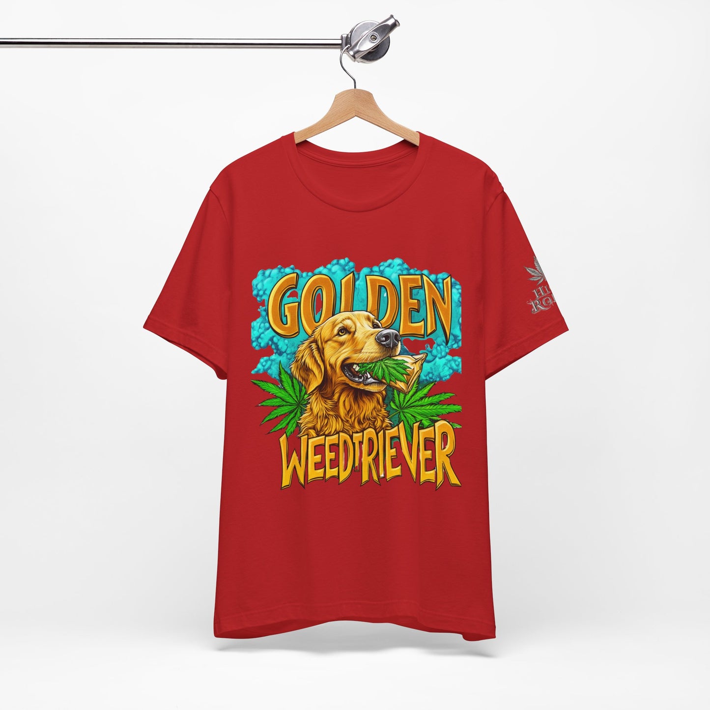 High Roller Golden Weedtriever Cannabis T-Shirt - Premium 420 Dog Lover Humor Golden Retriever Pun Comedy Pet Culture Apparel
