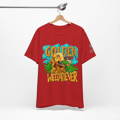 High Roller Golden Weedtriever Cannabis T-Shirt - Premium 420 Dog Lover Humor Golden Retriever Pun Comedy Pet Culture Apparel