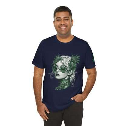 Green Queen T-Shirt - Premium Airlume Cotton Cannabis Crown Portrait Art Tee