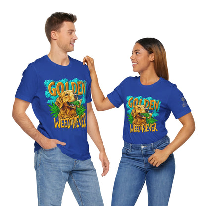 High Roller Golden Weedtriever Cannabis T-Shirt - Premium 420 Dog Lover Humor Golden Retriever Pun Comedy Pet Culture Apparel