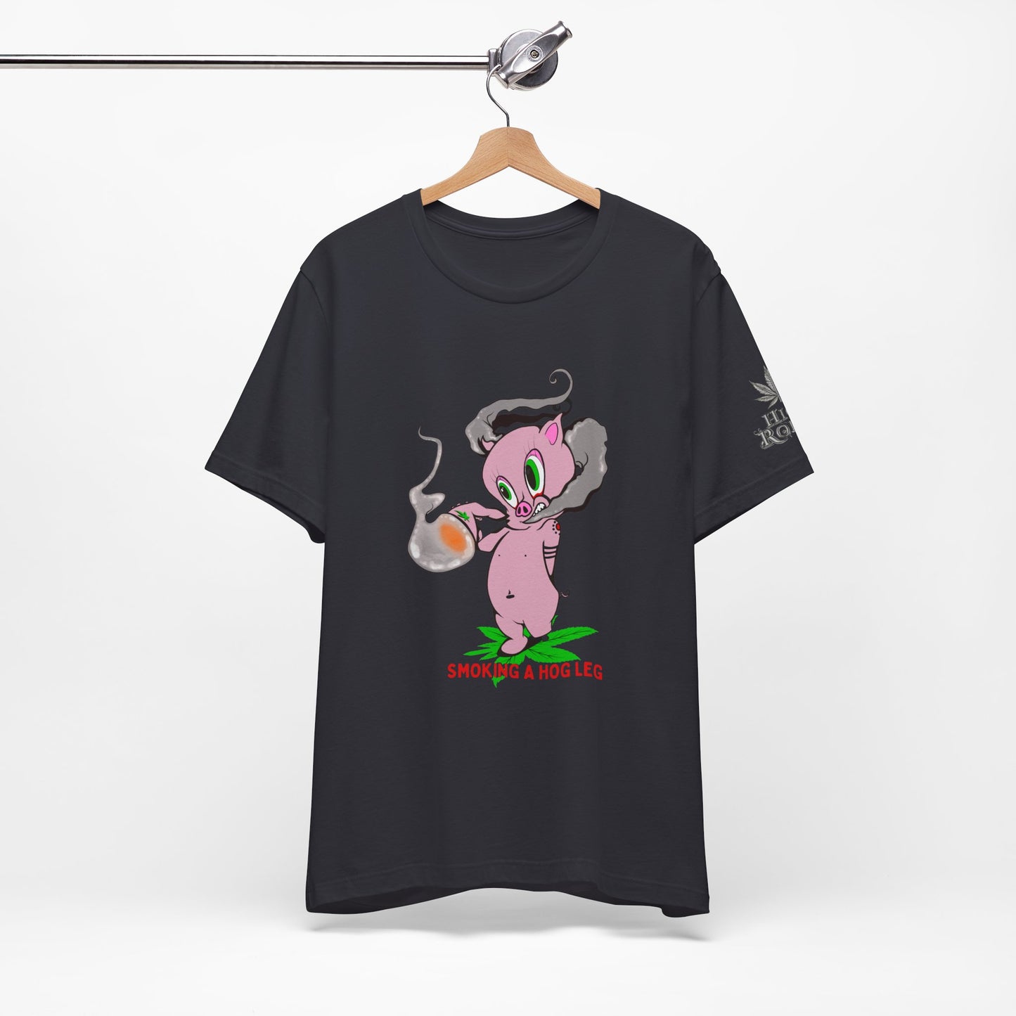 Smoking Hog Leg Pink Pig Tee - Premium Airlume Cotton Cannabis Culture Art