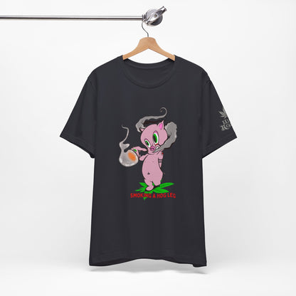 Smoking Hog Leg Pink Pig Tee - Premium Airlume Cotton Cannabis Culture Art