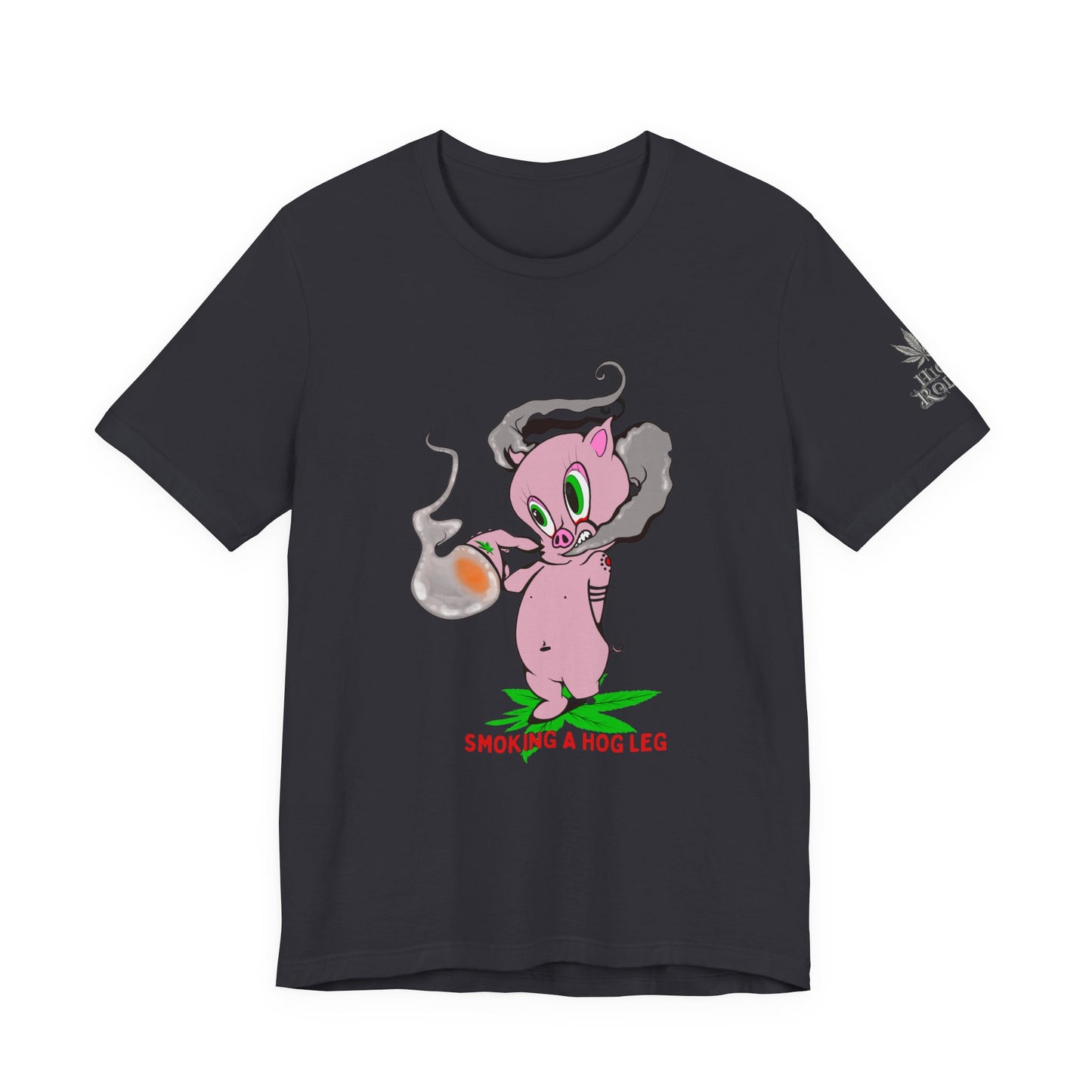 Smoking Hog Leg Pink Pig Tee - Premium Airlume Cotton Cannabis Culture Art
