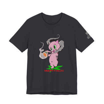 Smoking Hog Leg Pink Pig Tee - Premium Airlume Cotton Cannabis Culture Art