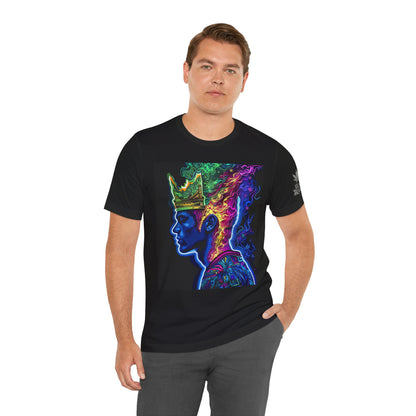 Crown Of Consciousness Premium Cannabis Culture Black T-Shirt - Neon Psychedelic Queen With Rainbow Smoke Crown And Urban Fashion Elements