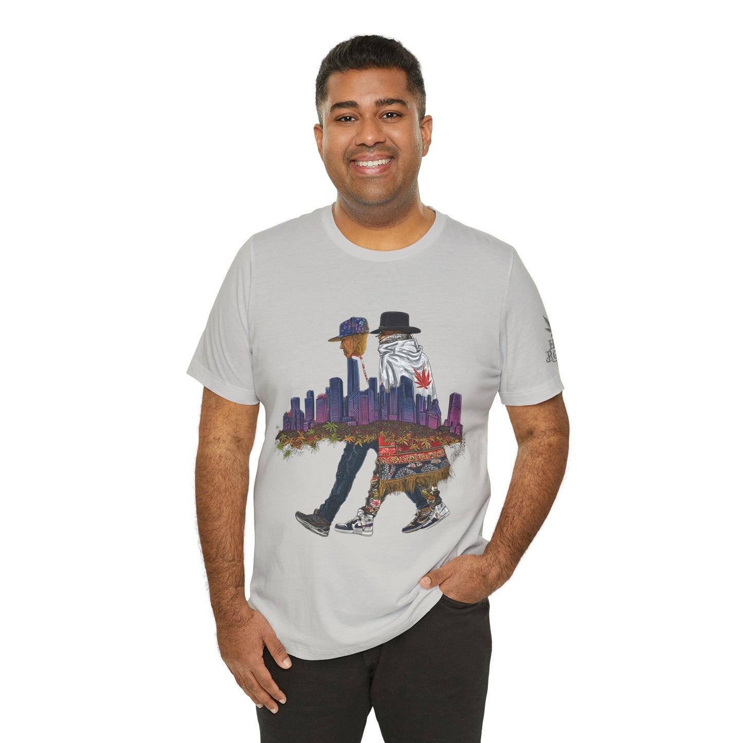 High Roller Urban Legends Cannabis T-Shirt - Premium 420 City Skyline Street Culture Double Exposure Apparel