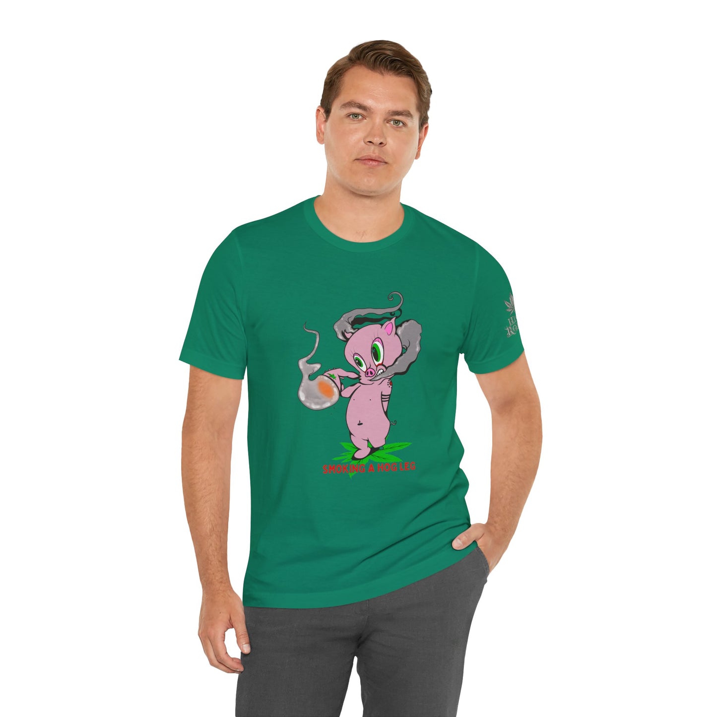 Smoking Hog Leg Pink Pig Tee - Premium Airlume Cotton Cannabis Culture Art