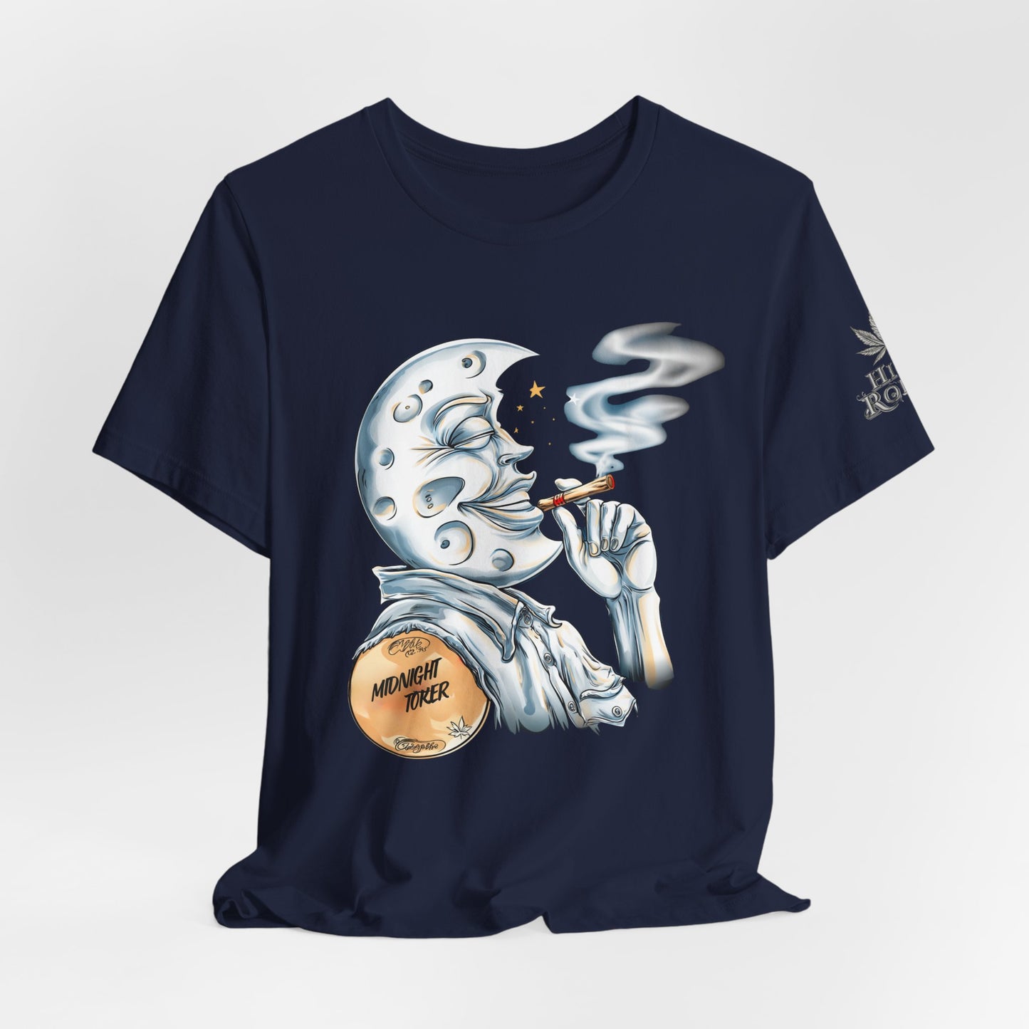 Midnight Toker Moon Tee - Celestial Cannabis Art Design | High Roller