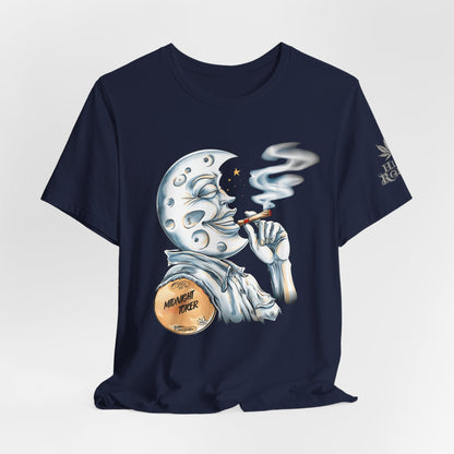 Midnight Toker Moon Tee - Celestial Cannabis Art Design | High Roller