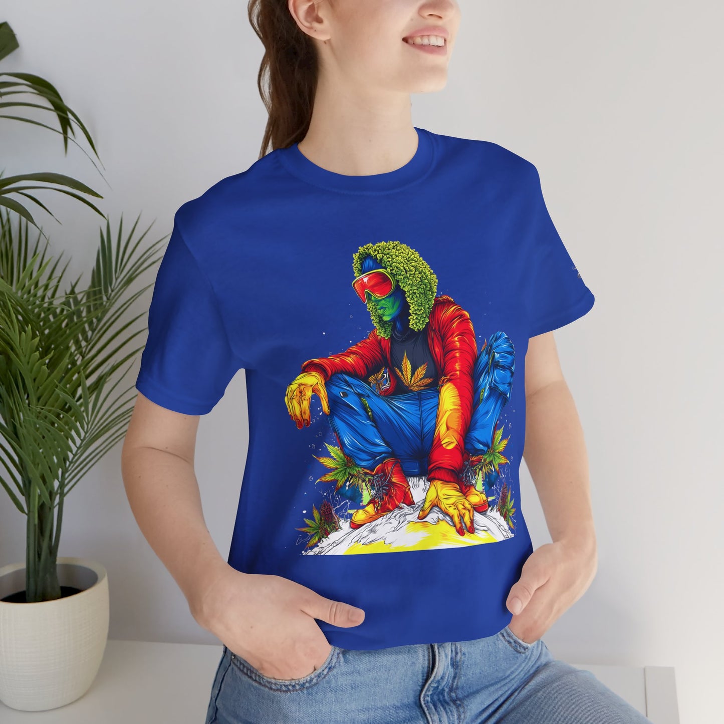 Psychedelic Chill Premium Cannabis Culture T-Shirt - Vibrant Street Art With Rainbow Color Explosion And Meditative Pose