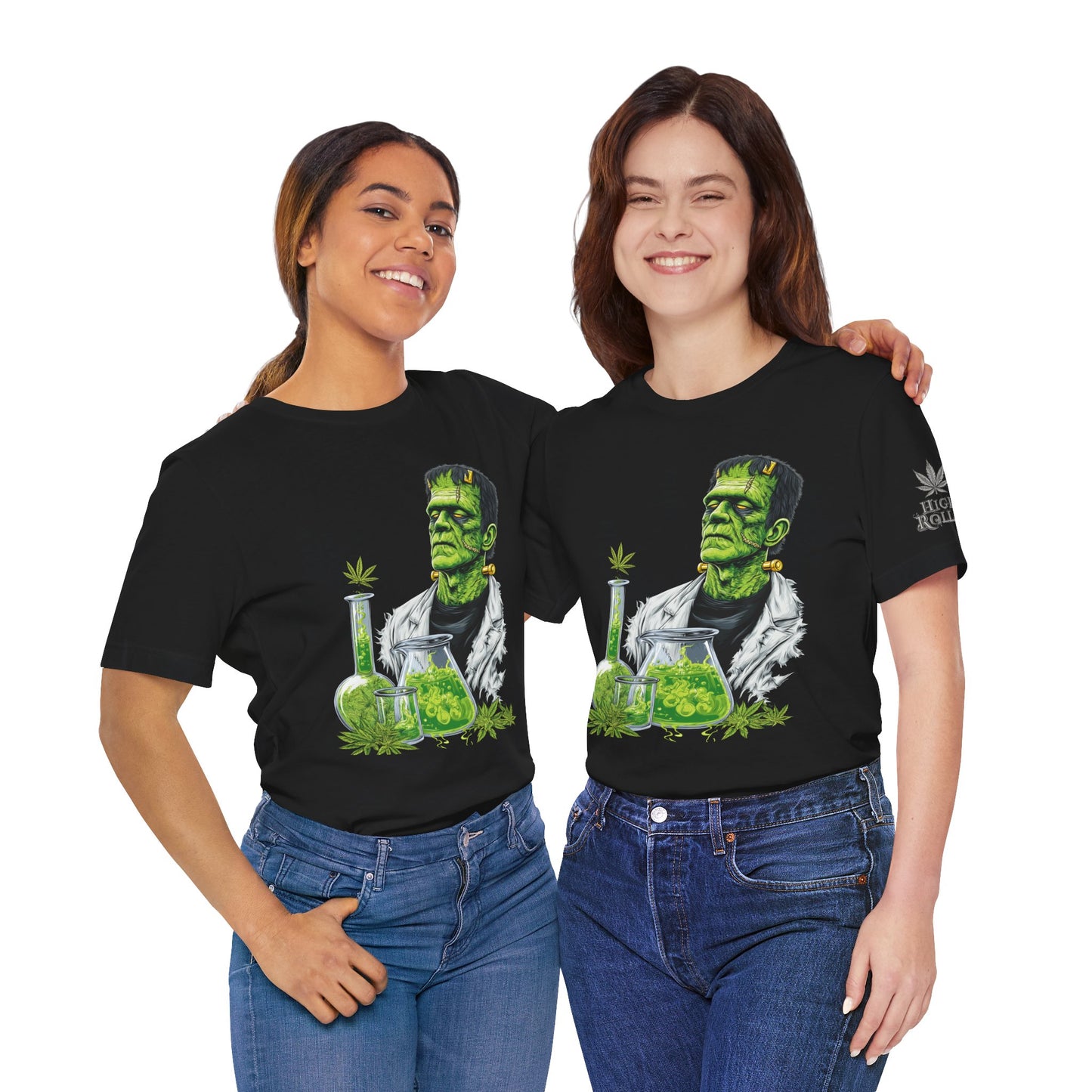 Frankenstein's Laboratory HIGH ROLLER Halloween Cannabis T-Shirt - Premium Monster Scientist 420 Experiment Apparel