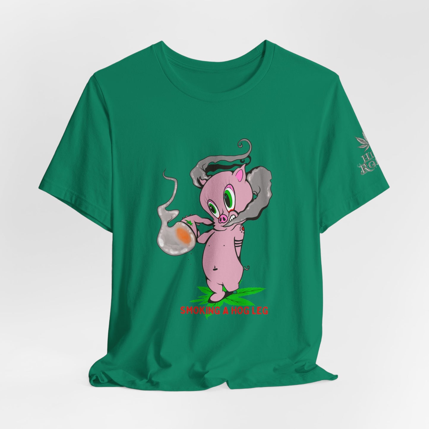 Smoking Hog Leg Pink Pig Tee - Premium Airlume Cotton Cannabis Culture Art