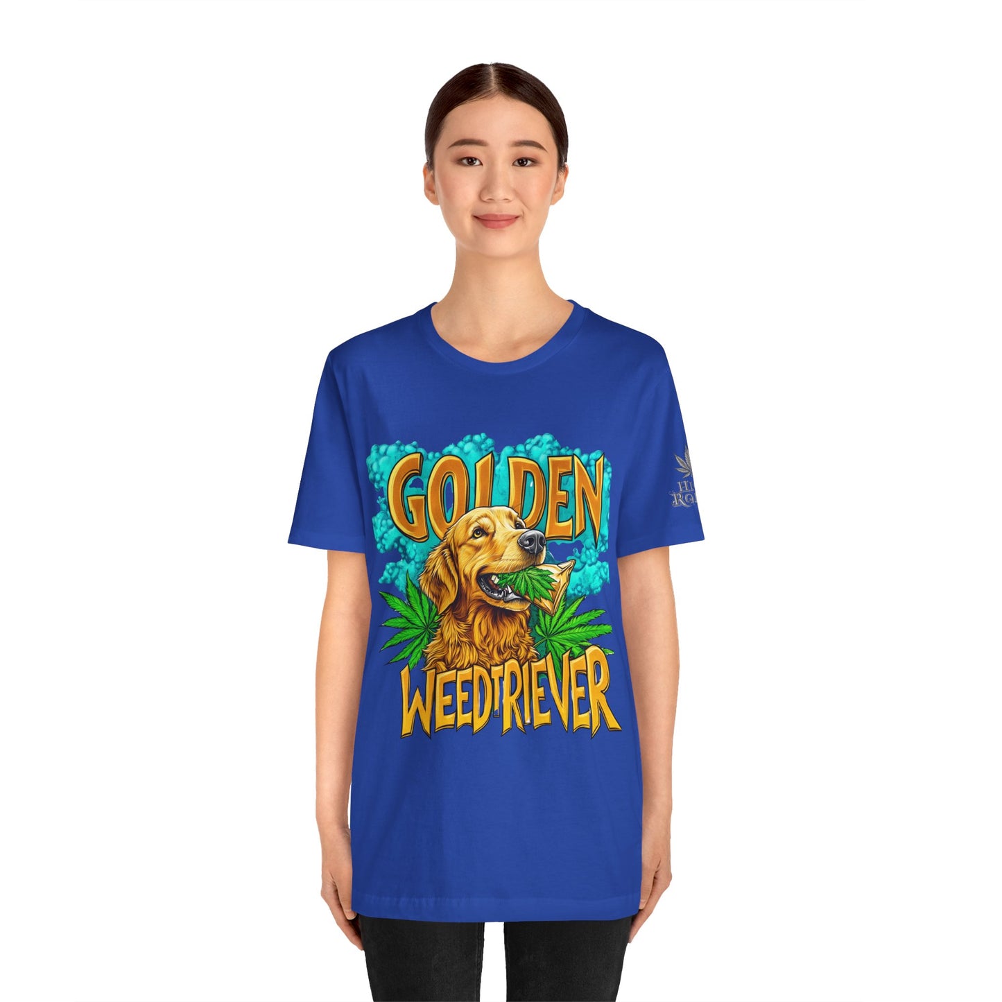 High Roller Golden Weedtriever Cannabis T-Shirt - Premium 420 Dog Lover Humor Golden Retriever Pun Comedy Pet Culture Apparel