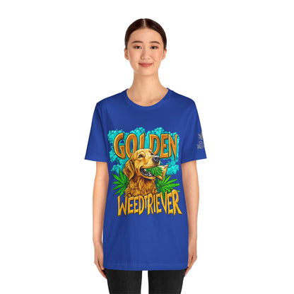 High Roller Golden Weedtriever Cannabis T-Shirt - Premium 420 Dog Lover Humor Golden Retriever Pun Comedy Pet Culture Apparel