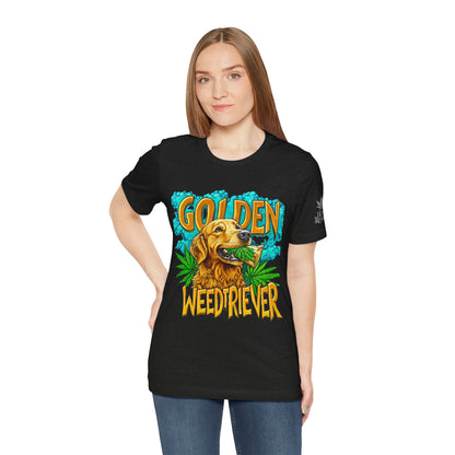 High Roller Golden Weedtriever Cannabis T-Shirt - Premium 420 Dog Lover Humor Golden Retriever Pun Comedy Pet Culture Apparel