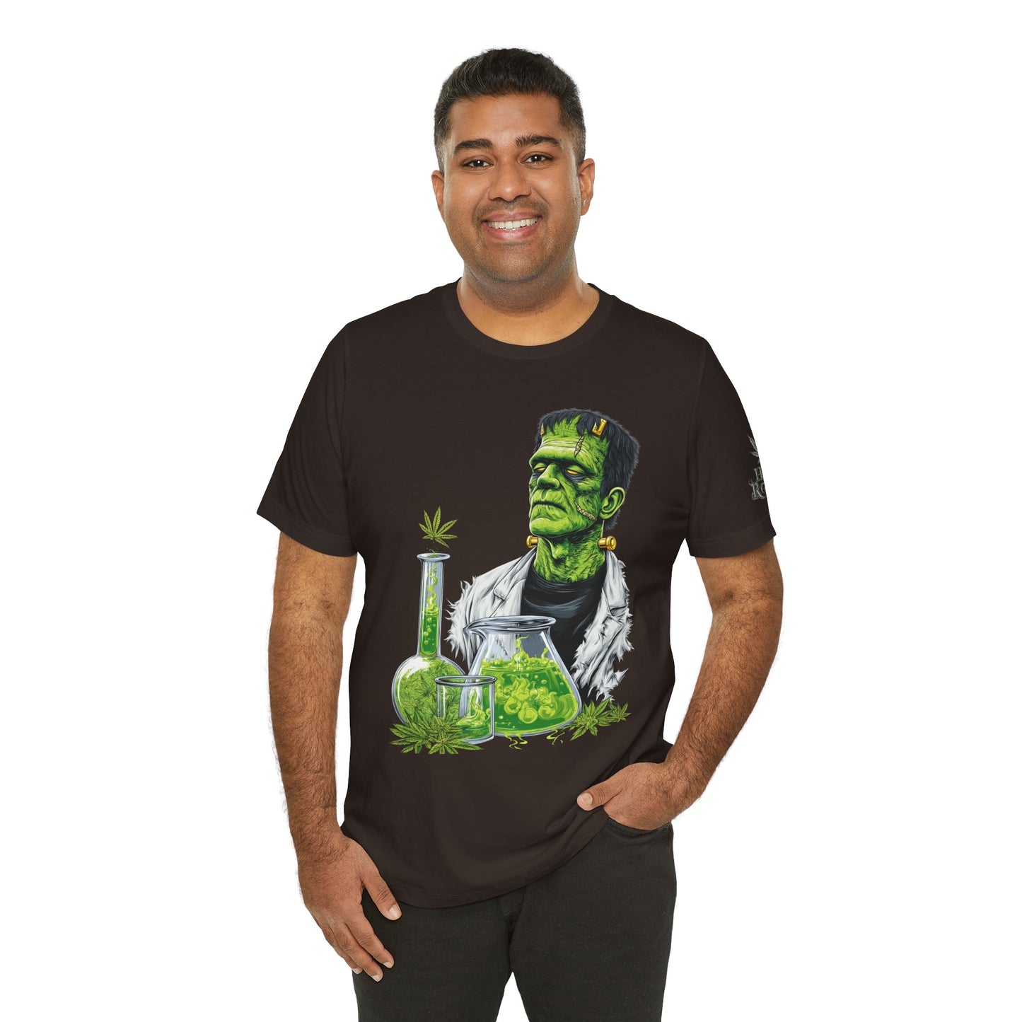 Frankenstein's Laboratory HIGH ROLLER Halloween Cannabis T-Shirt - Premium Monster Scientist 420 Experiment Apparel
