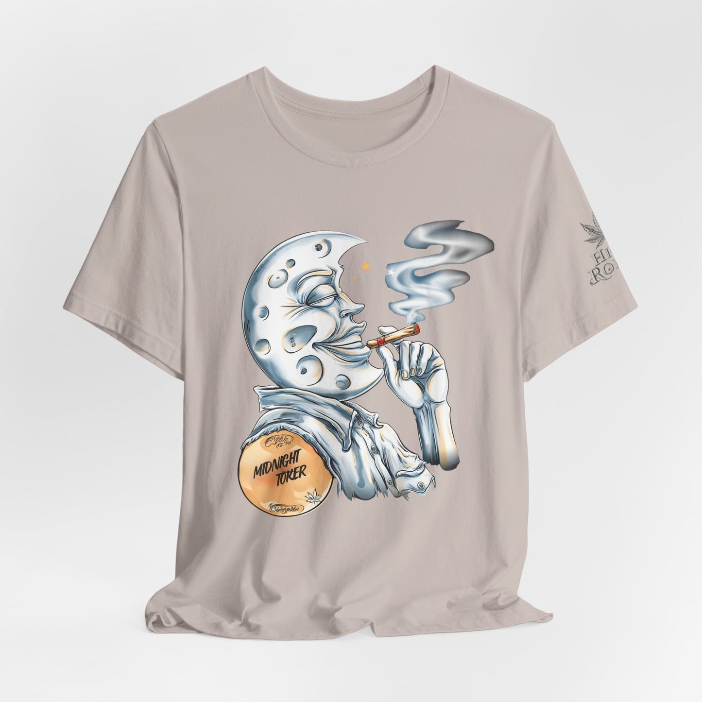 Midnight Toker Moon Tee - Celestial Cannabis Art Design | High Roller