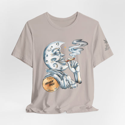 Midnight Toker Moon Tee - Celestial Cannabis Art Design | High Roller