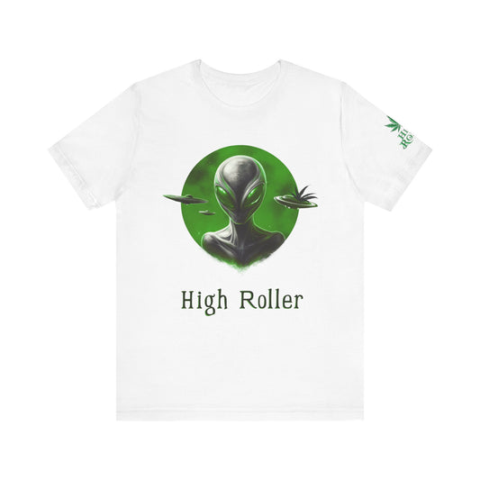 Cosmic Visitor Tee - Premium Airlume Cotton Cannabis Culture UFO Alien Art