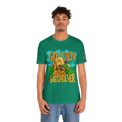 High Roller Golden Weedtriever Cannabis T-Shirt - Premium 420 Dog Lover Humor Golden Retriever Pun Comedy Pet Culture Apparel