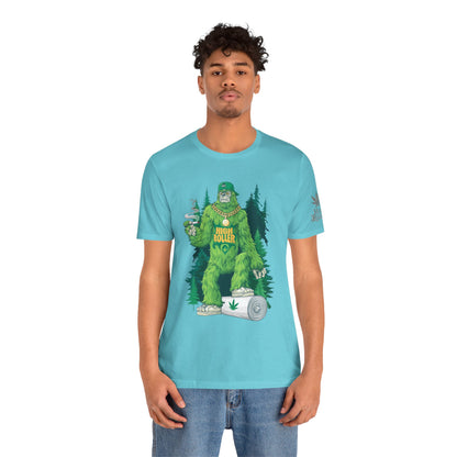 Bigfoot HIGH ROLLER Halloween Cannabis Forest T-Shirt - Premium Sasquatch Lifestyle Legend 420 Apparel