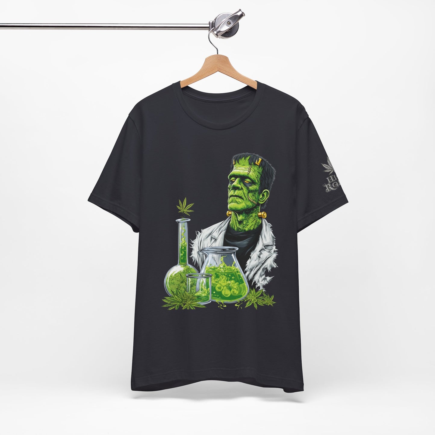 Frankenstein's Laboratory HIGH ROLLER Halloween Cannabis T-Shirt - Premium Monster Scientist 420 Experiment Apparel