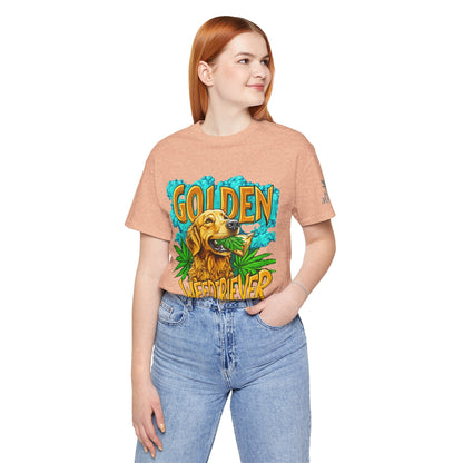 High Roller Golden Weedtriever Cannabis T-Shirt - Premium 420 Dog Lover Humor Golden Retriever Pun Comedy Pet Culture Apparel