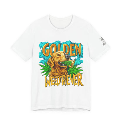 High Roller Golden Weedtriever Cannabis T-Shirt - Premium 420 Dog Lover Humor Golden Retriever Pun Comedy Pet Culture Apparel