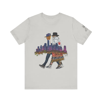 High Roller Urban Legends Cannabis T-Shirt - Premium 420 City Skyline Street Culture Double Exposure Apparel