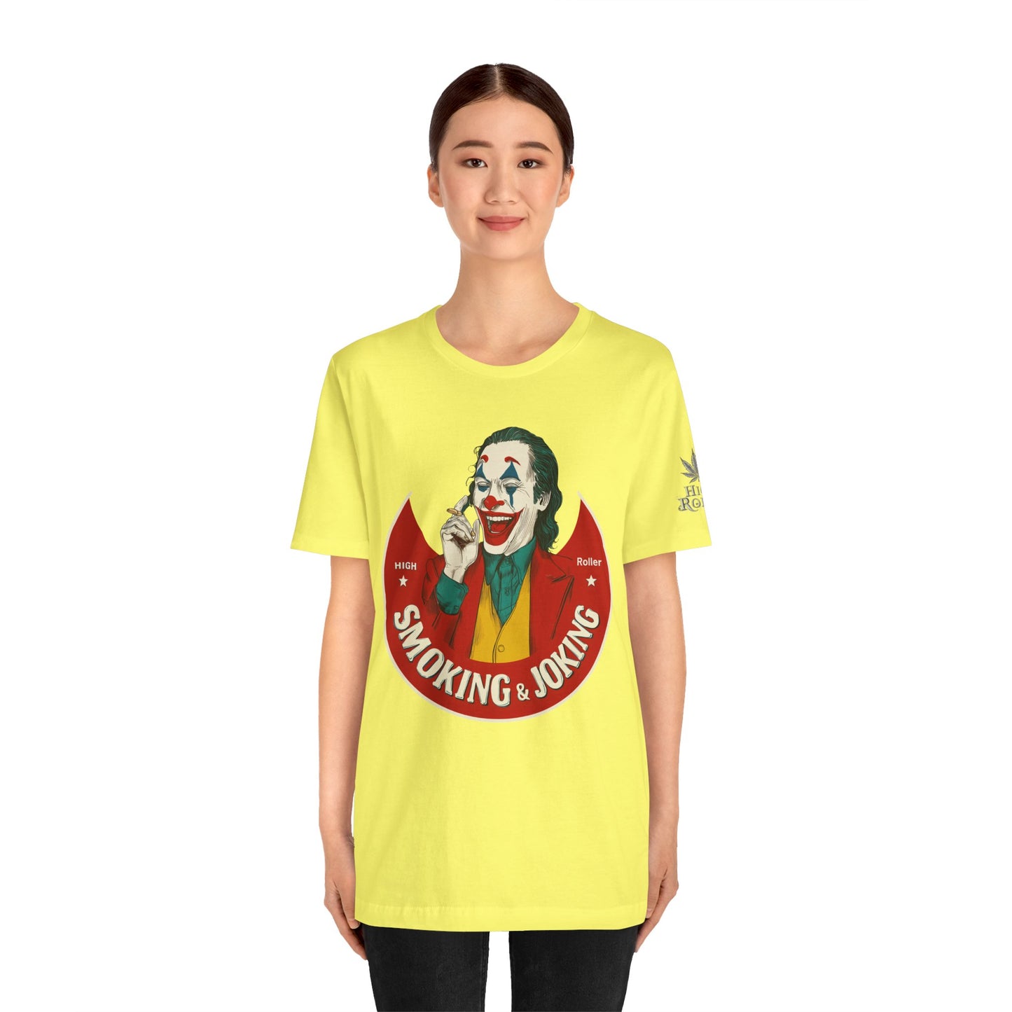 High Roller Villain T-Shirt - Premium Airlume Cotton Cannabis Joker Badge Art Tee