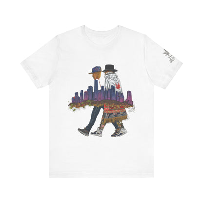High Roller Urban Legends Cannabis T-Shirt - Premium 420 City Skyline Street Culture Double Exposure Apparel