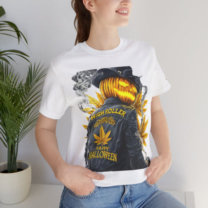 Halloween Witch Rider Cannabis T-Shirt - Premium Spooky 420 Biker Edition Apparel