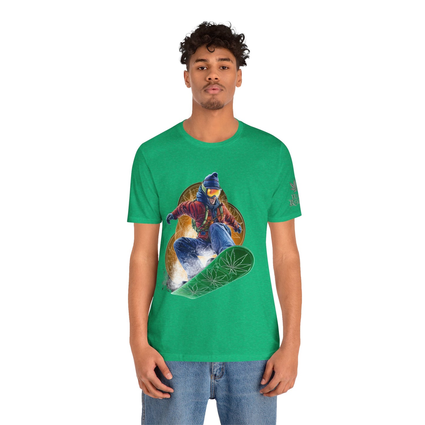 High Roller Snowboard Cannabis T-Shirt - Premium 420 Winter Sports Action Shred Mountain Lifestyle Apparel